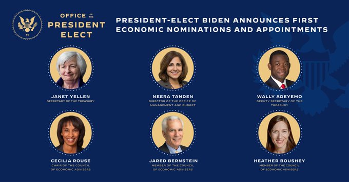 Joe Biden confirme la nomination de Janet Yellen à la tête du Trésor américain et présente les membres de son équipe économique