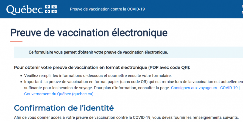 Preuve de vaccination électronique du Québec (preuve vaccinale)
