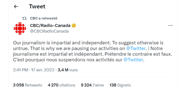Radio-Canada et CBC cessent d’utiliser Twitter pour l’instant